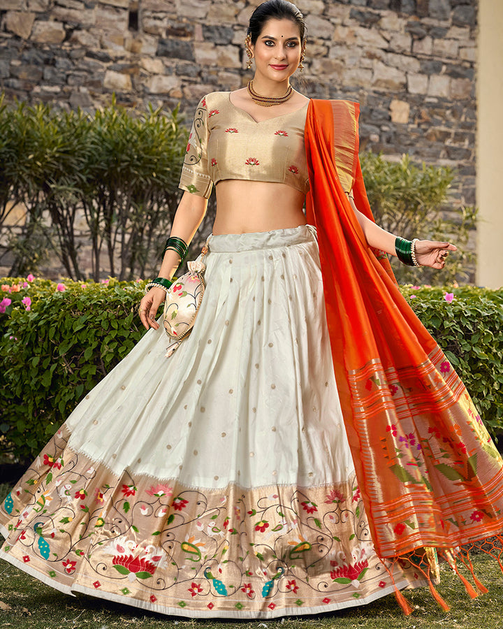 Designer White Color Jacquard Paithani silk Lehenga Choli