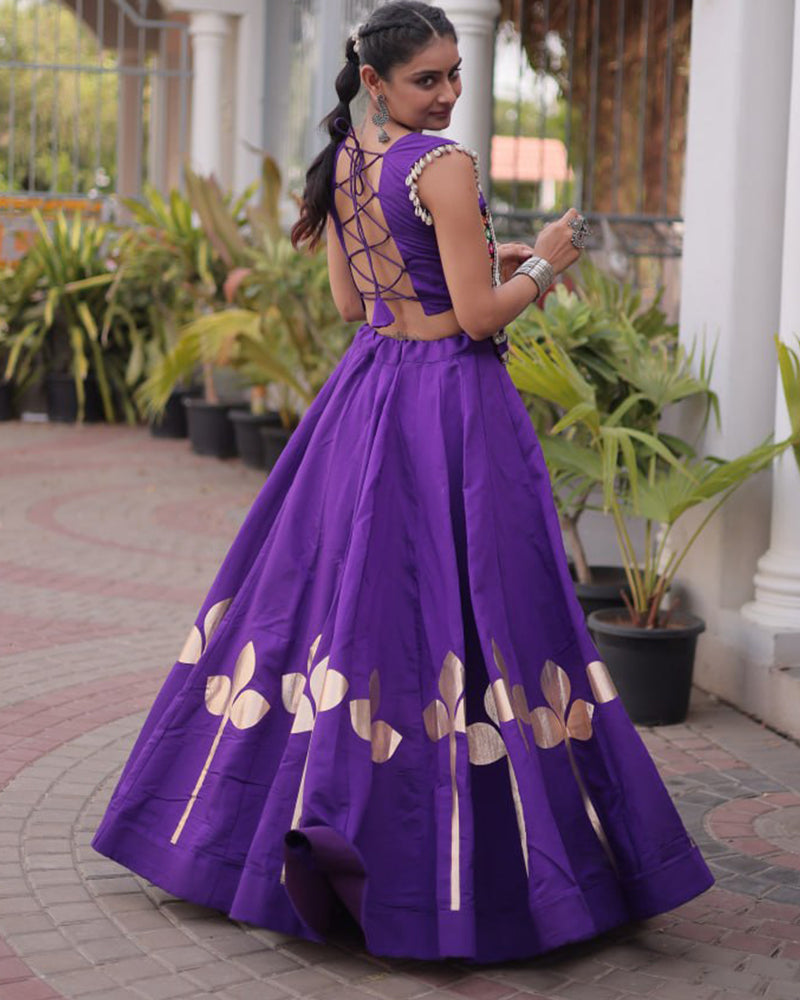 Six Color Roman Silk With Gota Patti Work Navratri Lehenga Set