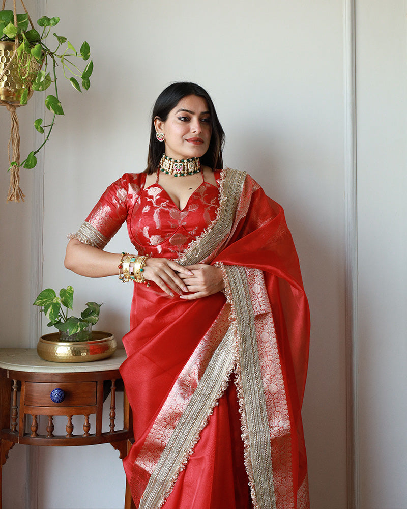 Snehal Mishra In Maroon Color Banarasi Tissue Silk Saree