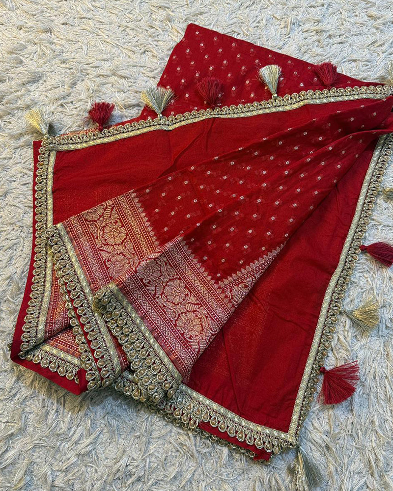 Red Color Banarasi Khadi Katan Georgette Silk Saree