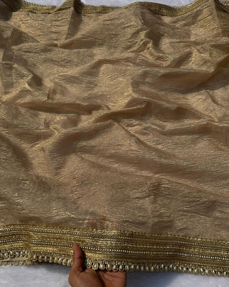 Premium Cream Color Tissue Crush Saree