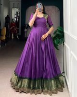 Purple Color Dola Chex Zari Weaving Gown