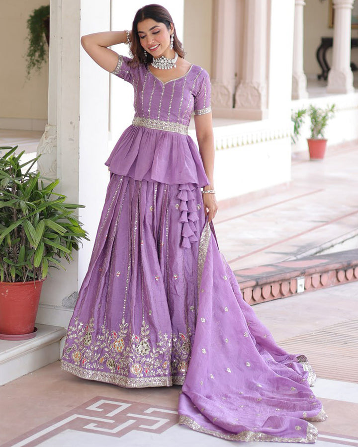 Luvender Color Gold Crush Sequence Embroidered Lehenga Choli