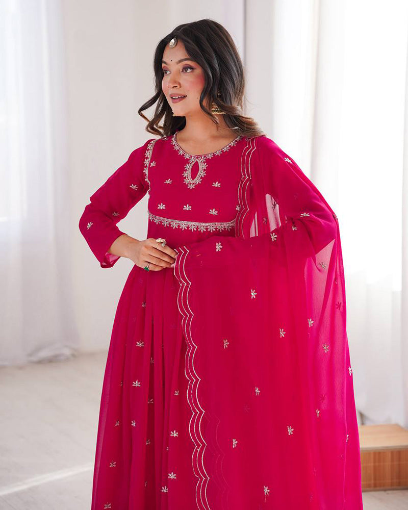 Rani Pink Color Soft Georgette Embroidered Anarkali Suit