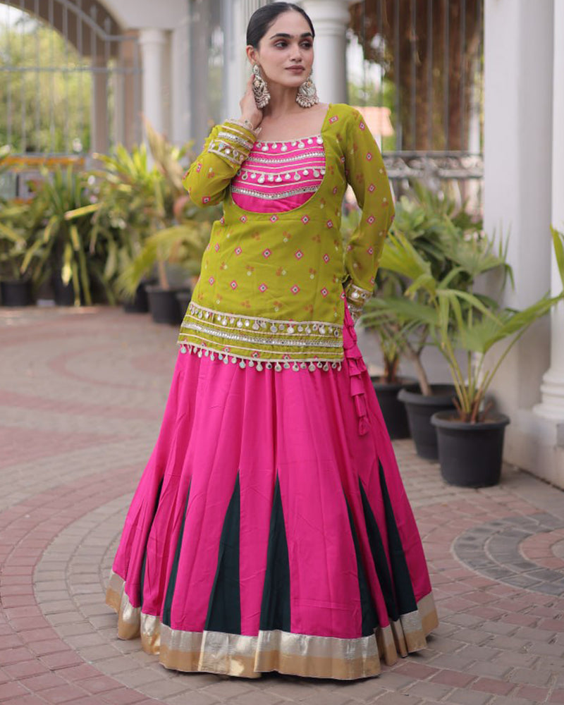 Parrot Green Color Rayon Navratri Lehenga Choli
