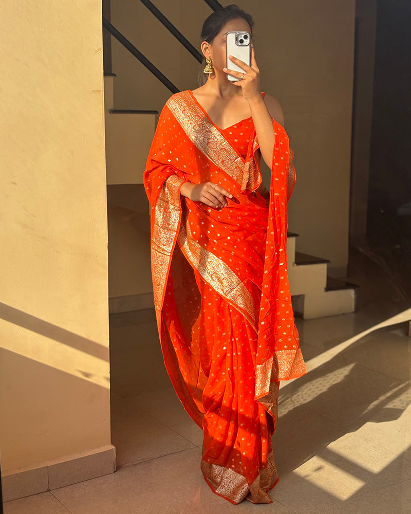 Orange Color Pure Viscose Georgette Saree
