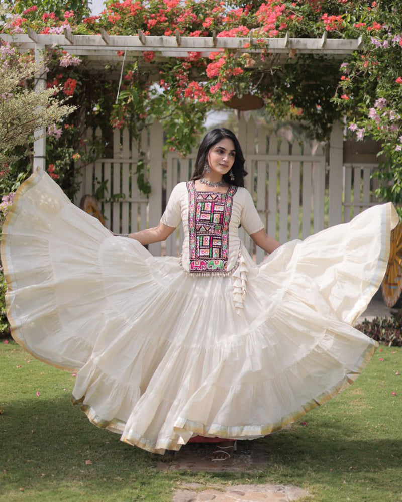 Four Color Kora Cotton Navratri Lehenga Set