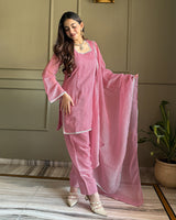 Pink Color Crunchy Silk Farshi Suit