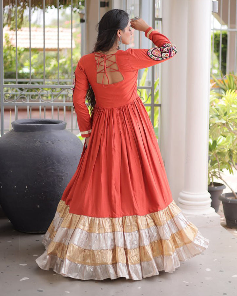 Three Color Rayon with Gamthi Work Navratri Gown