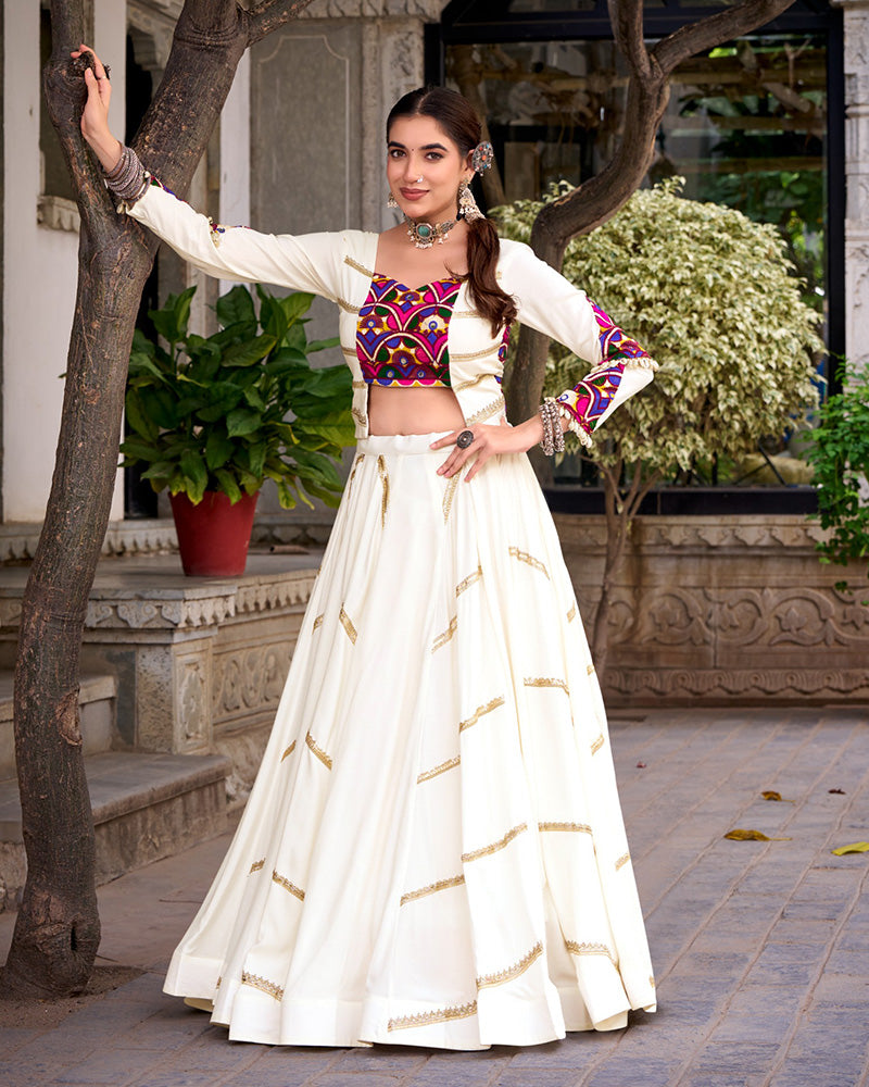 Designer White Pure Rayon Navratri Lehenga Choli