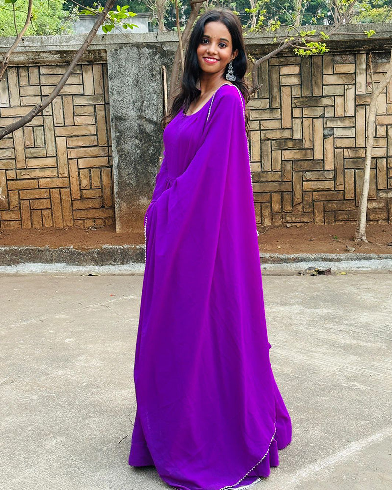 Purple Color Soft Georgette Full Sleeve Three Piece Anarkali Suit