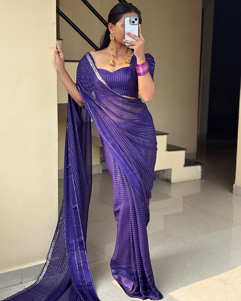 Purple Color Pure Viscose Georgette Saree