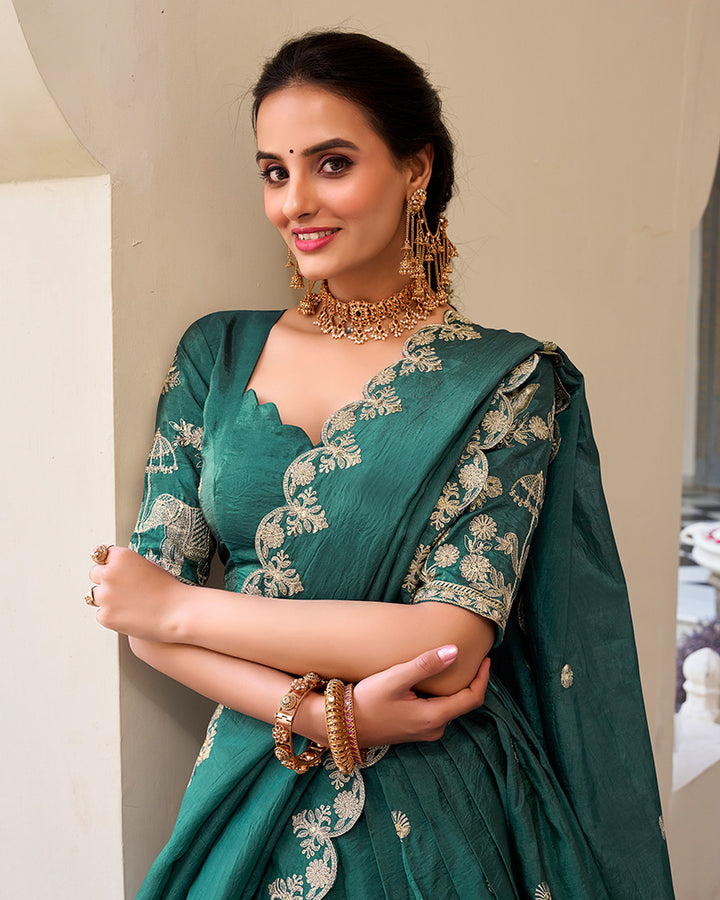 Teal Green Color Gold Crush Embroidered Lehenga Choli