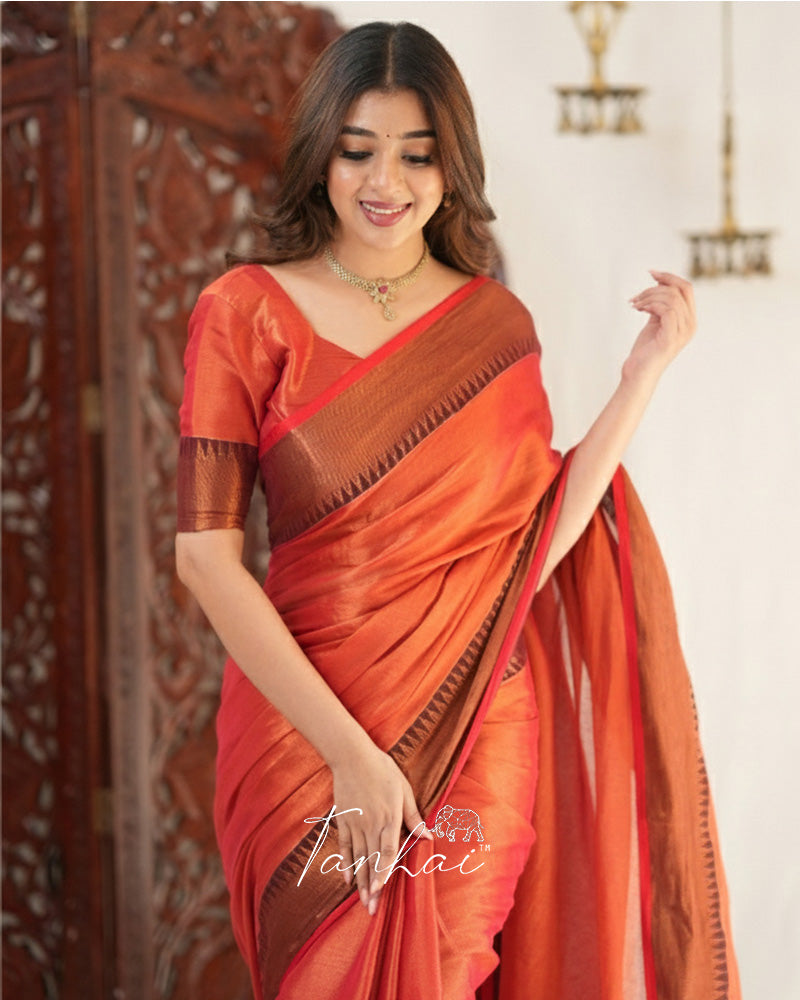 Orange Color Tissue Cotton Saree