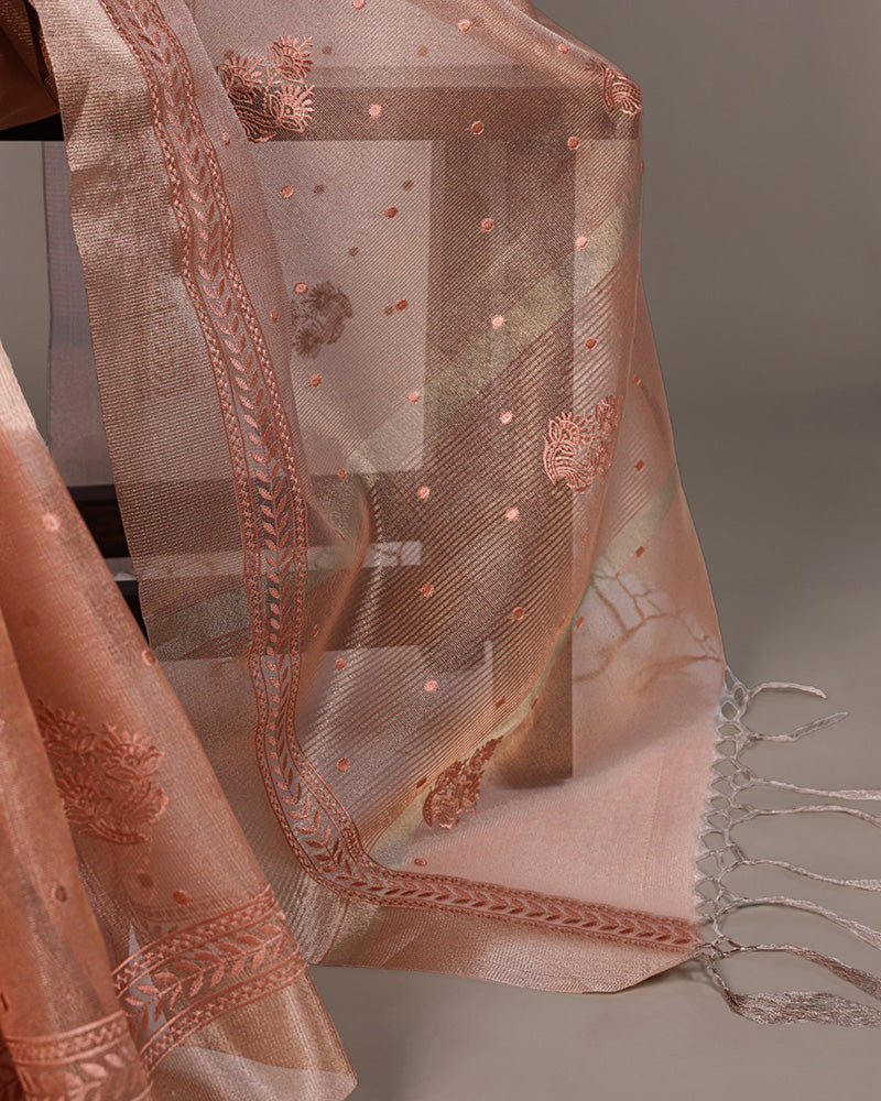 Orange Color Poly Shimmer Embroidered Saree