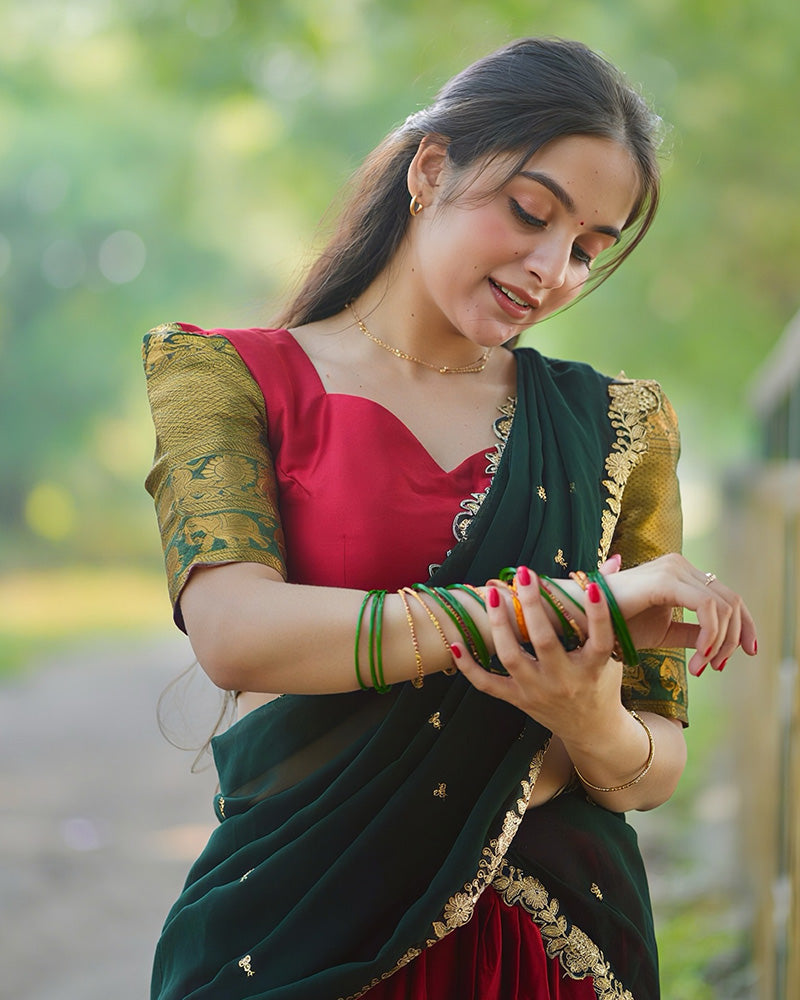 Soumya Sharma In Red Color Narayan Pattu Silk Designer Half Saree