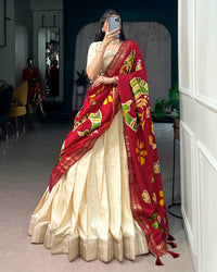 Off-White Color Poly Kotha Tasar Silk Half Saree