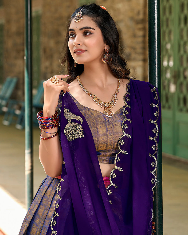 Blue Color Kanjivaram Lehenga Choli