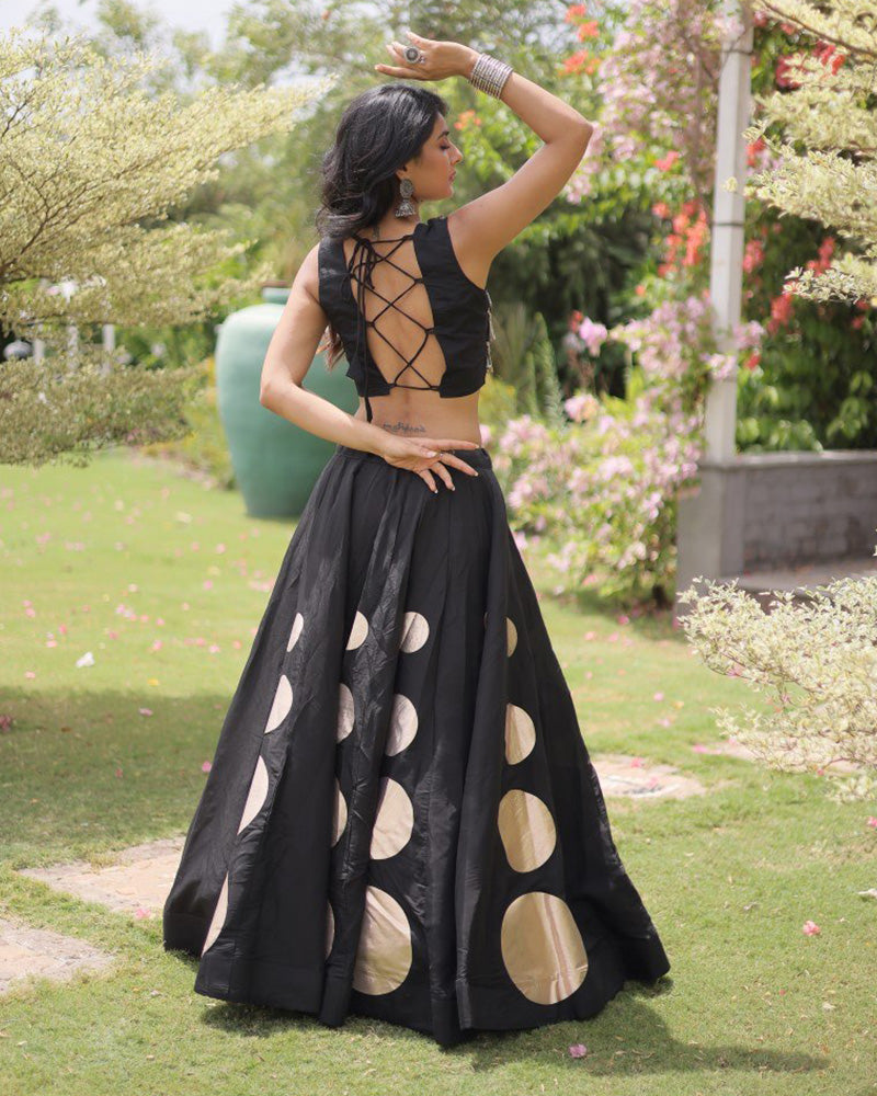 Traditional Black Roman Silk Navratri Wear Lehenga Choli