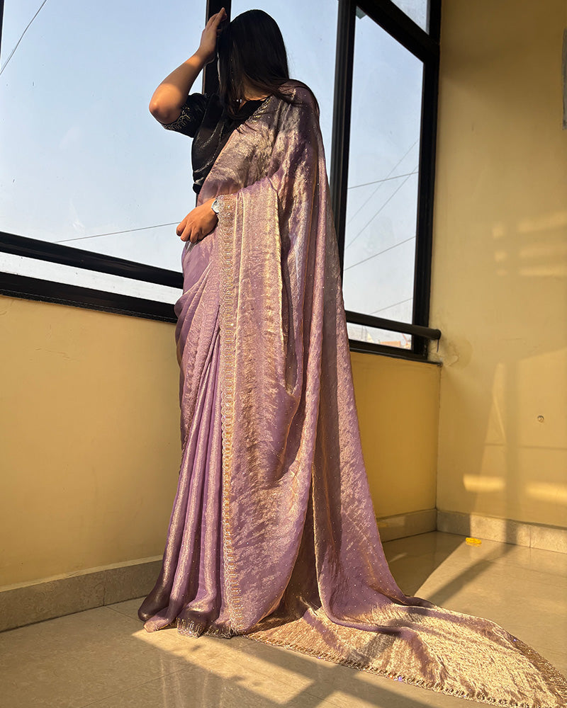 Lavender Color Space Silk Sequence Embroidered Saree