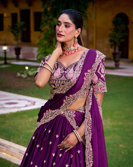Purple Color Rangoli Crush Embroidered Lehenga Choli