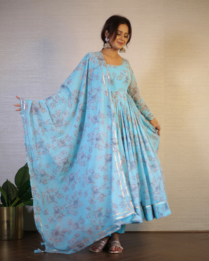 Sky Blue Color Georgette Three Piece Anarkali Suit