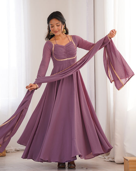 Mauve Pink Color Pure Blooming Georgette Anarkali Gown