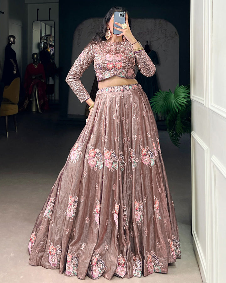 Onion Color Fendi Embroidered Lehenga Choli