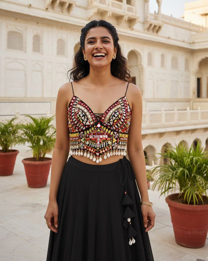 Black Color Multi Thread Mirror Work Blouse