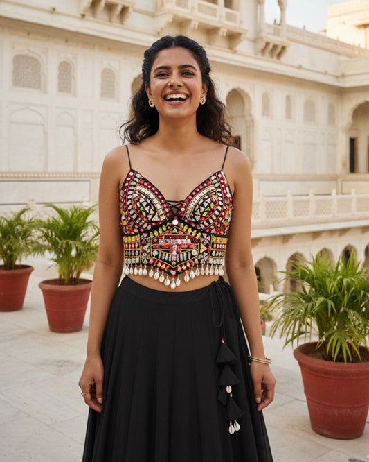 Black Color Multi Thread Mirror Work Blouse