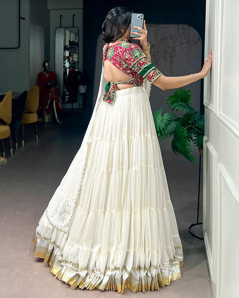 White Color Marbel Embossed Lehenga Choli