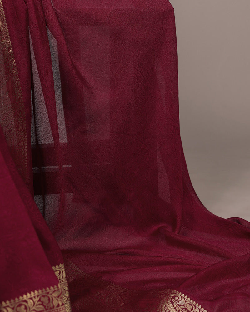 Maroon Color Zari Weaving Mass Mello Saree