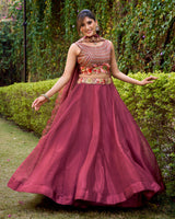 Dusty Wine Color Chanda Silk Embroidered Lehenga Choli