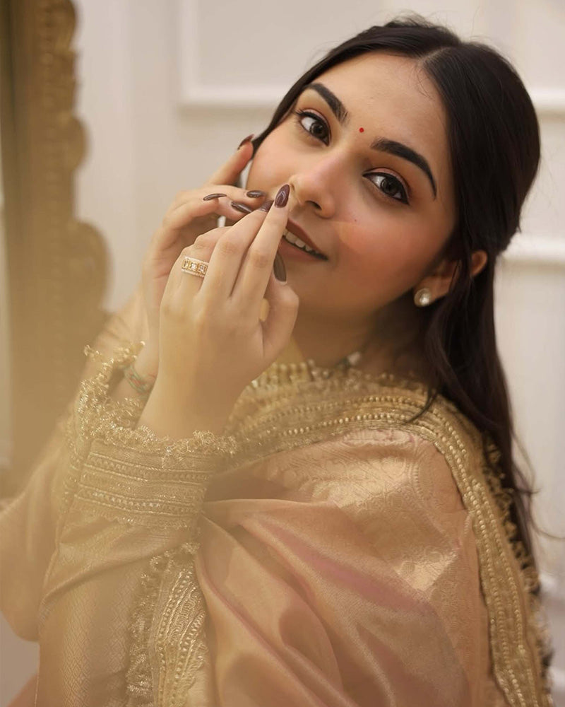 Sharmin Panjwani In Jhanvi Kapoor Bollywood Inspired Tissue Saree