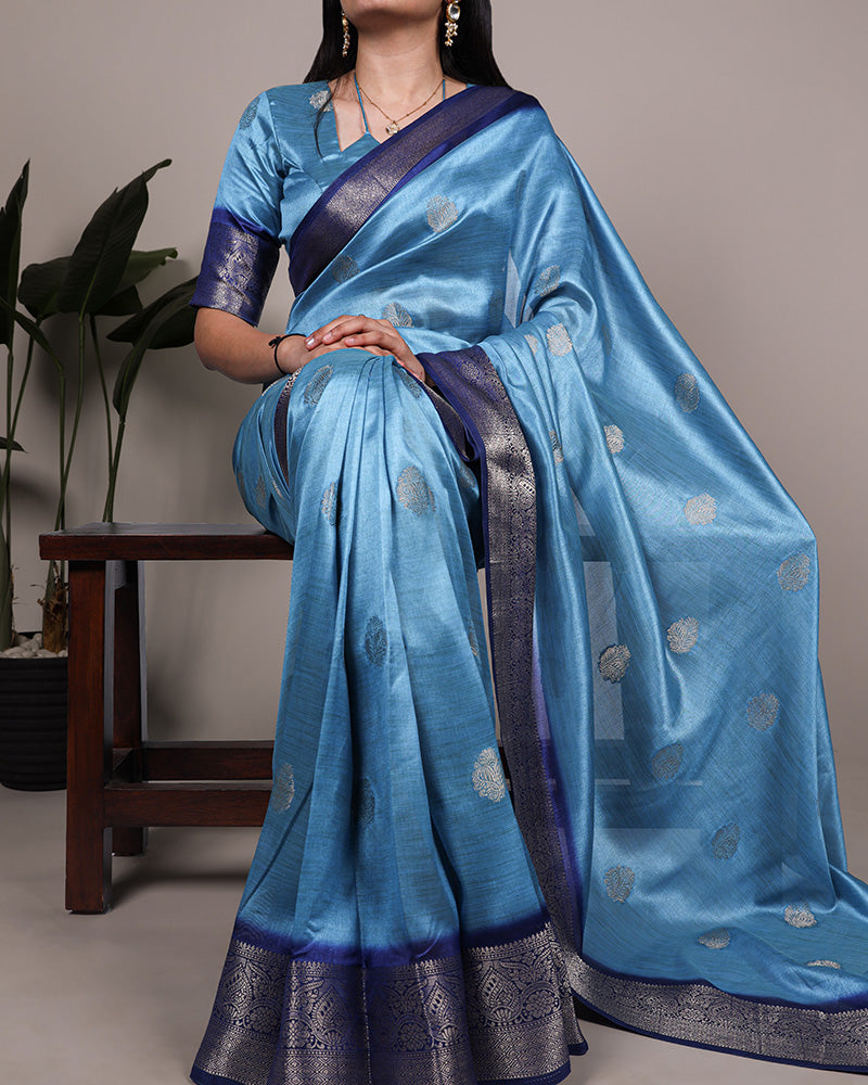 Sky Blue Color Rumali Silk Zari Weaving Saree