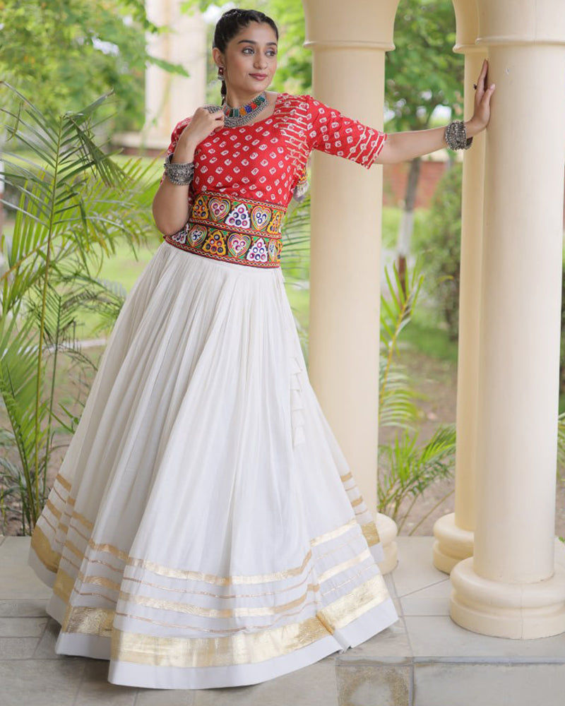 Four Color Kora Cotton With Gota Patti Work Navratri Lehenga Set