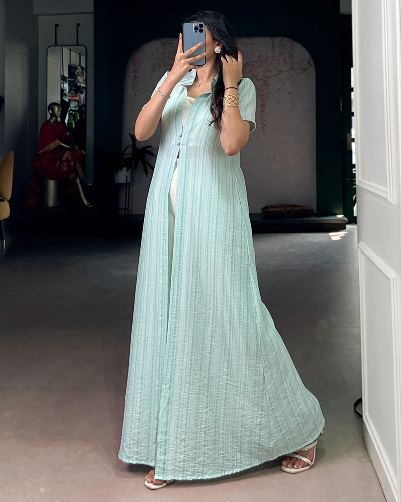 Sky Color Orchid Shrug With Plazzo Suit