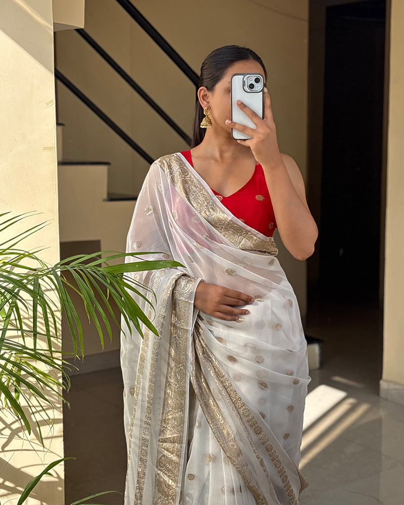 White Color Pure Viscose Georgette Saree