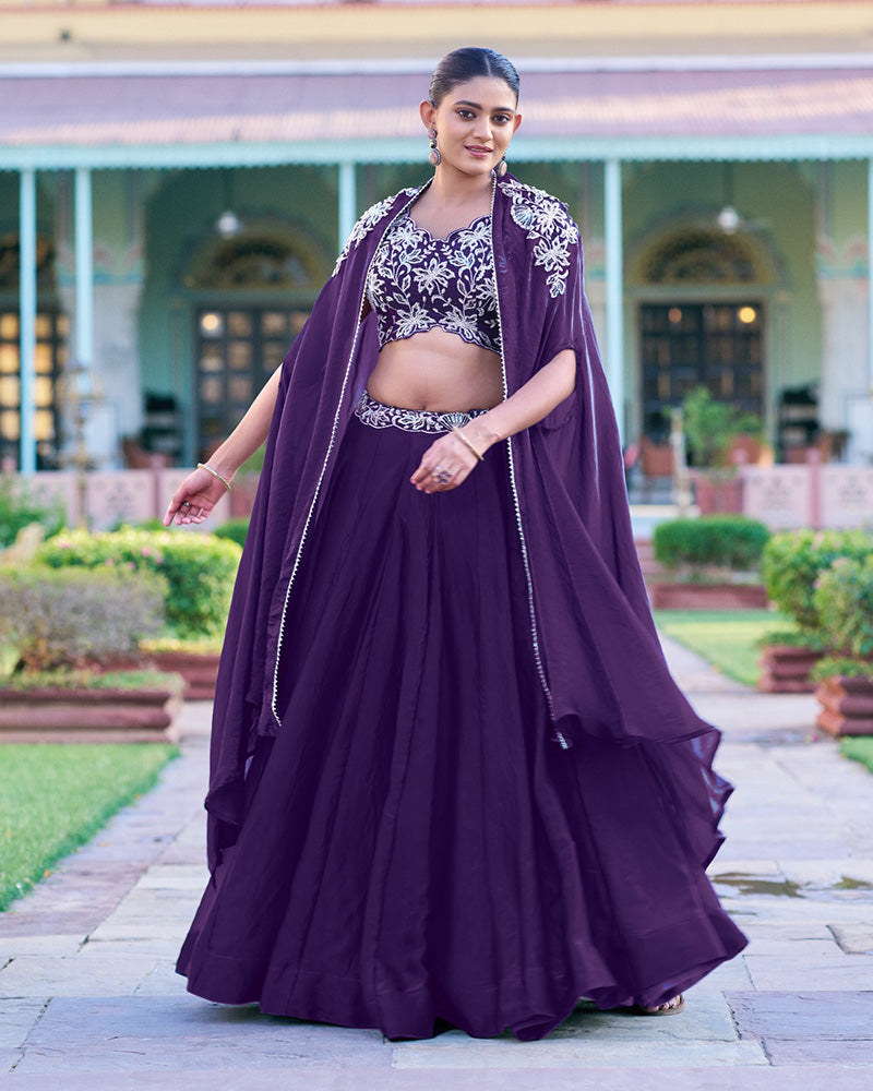 Purple Color Fendi Silk Embroidered Lehenga Choli