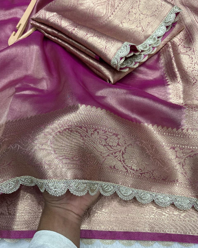 Light Pink Color Banarasi Tissue Saree