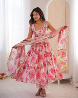 Baby Pink Color Pure Muslin Cotton Three Piece Anarkali Suit