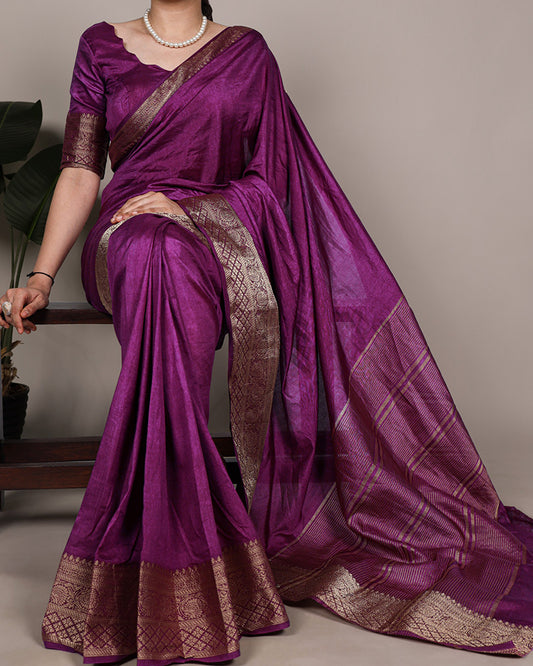 Wine Color Nylon Dola Silk Zari Weaving Saree