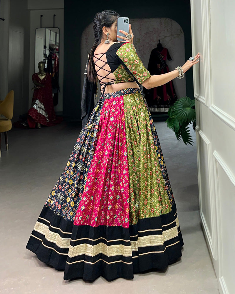 Multi Color Dola Silk And Cotton Navratri Lehenga Choli