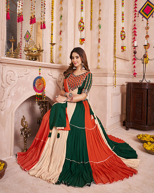 Green Orange Color Viscose Cotton Navratri Chaniya Choli
