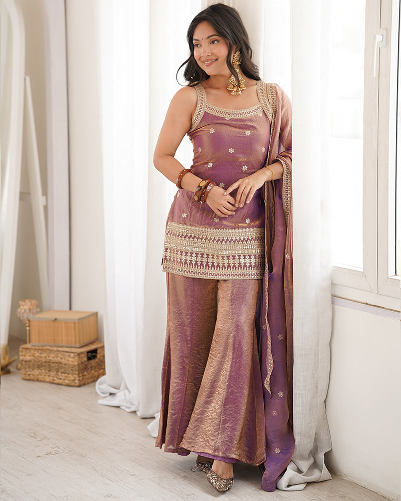 Dusty Pink Color Fendi Silk Embroidered Plazzo Suit
