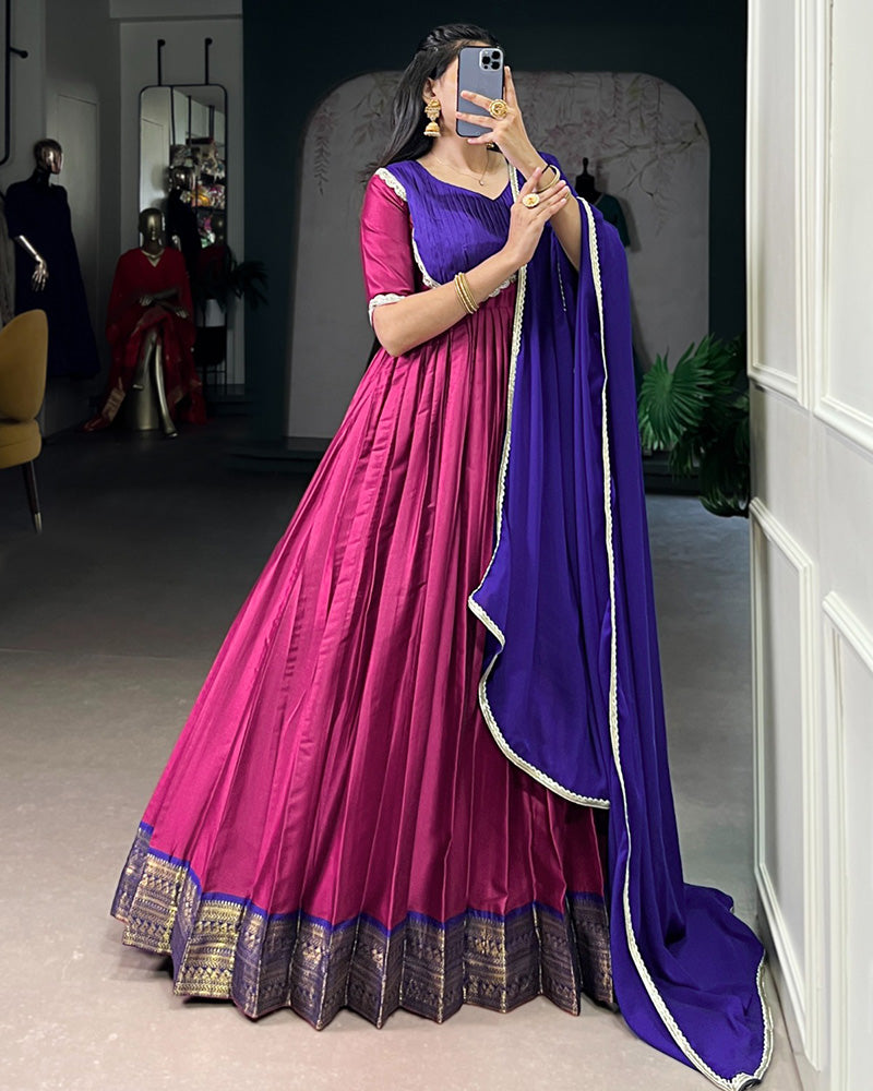 Pink Color Aura Silk Zari Weaving Gown