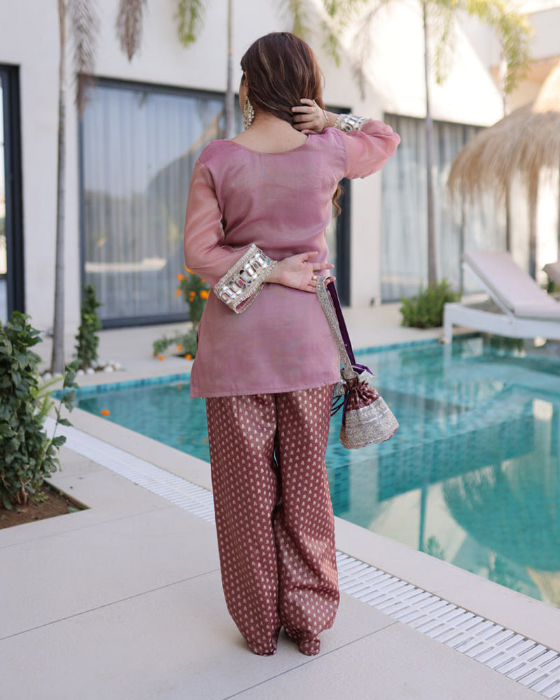 Dusty Rose Pink Color Salasa Plazzo Suit