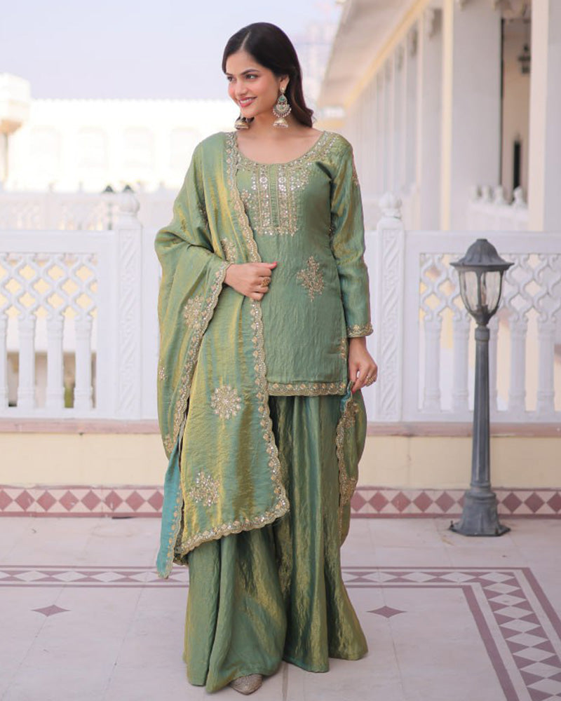 Pista Color Fendi Crush Embroidered Plazzo Suit