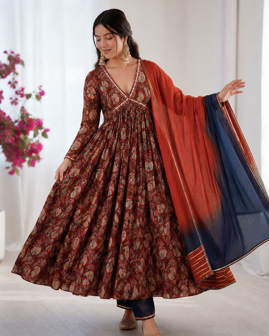 Maroon Color Alia Cut Viscose Chanderi Anarkali Suit