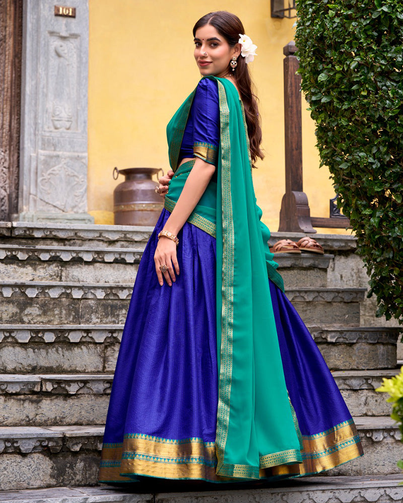 Designer Royal Blue Color Poly Cotton Half Saree